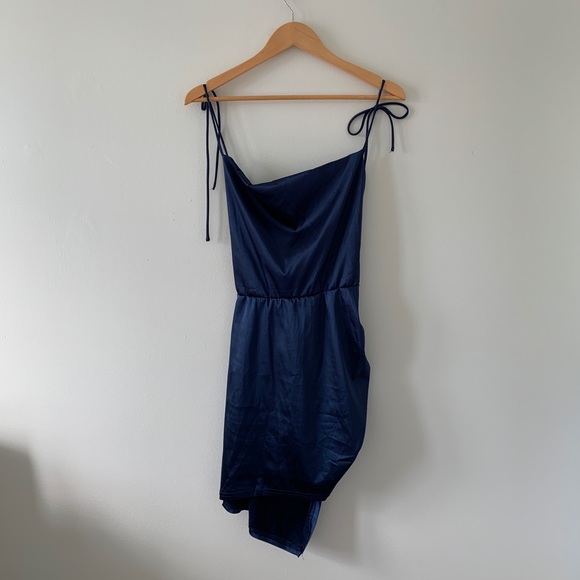 COPY - Zaful Backless Navy Blue Satin Dress - Picture 3 of 5
